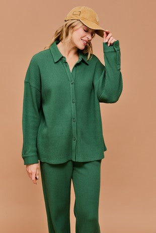 Evergreen Button Up Waffle Knit Top